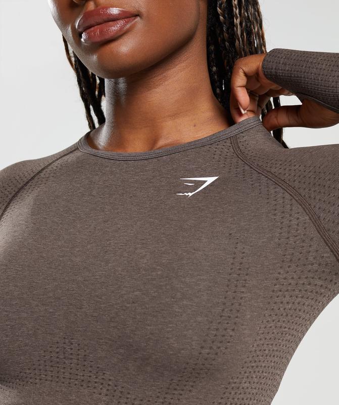 Gymshark Vital Seamless 2.0 Long Sleeve Crop Top Crop Tops Bruin | 60PTOQYKM