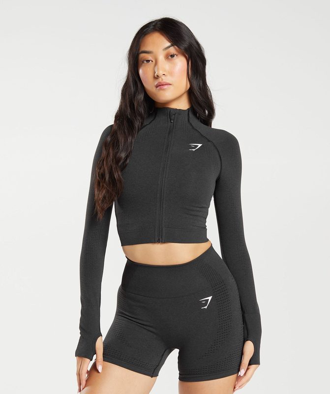 Gymshark Vital Seamless 2.0 Midi Zip Up Jacket Jackets / Outerwear Zwart | 43RFSVAMI