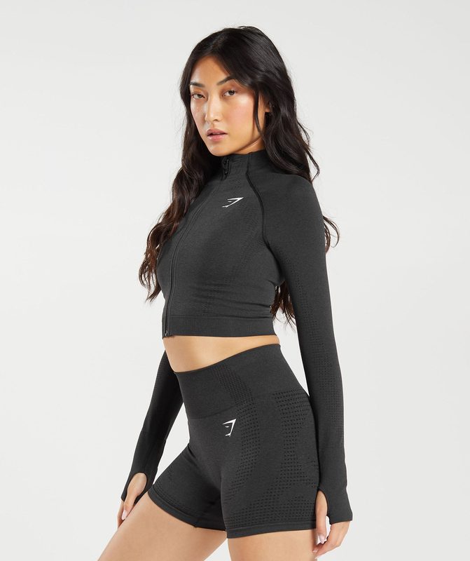 Gymshark Vital Seamless 2.0 Midi Zip Up Jacket Jackets / Outerwear Zwart | 43RFSVAMI