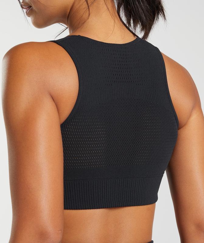 Gymshark Warp Knit Crop Top Crop Tops Zwart | 67NVFWCGA