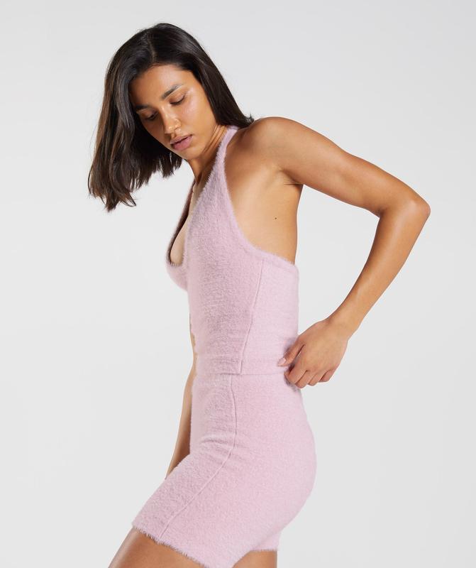 Gymshark Whitney Eyelash Knit Midi Halter Top Tanktop Roze | 07VZWGDHX