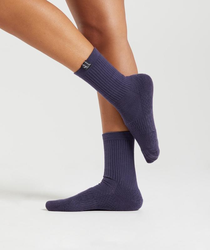 Gymshark Whitney Tab Crew Socks 1pk Sokken Indigo Donkerblauw | 20QKIWCZJ