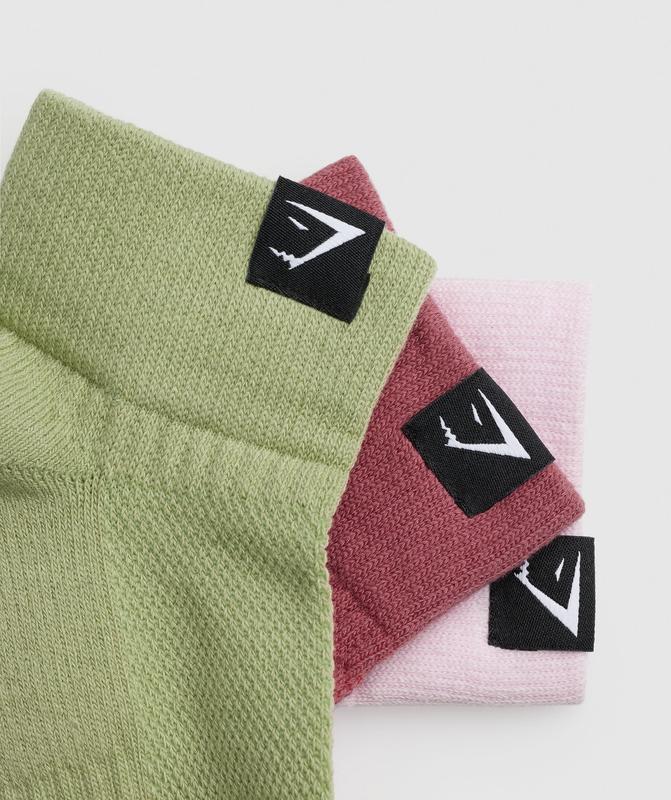 Gymshark Woven Tab Quarter Socks 3pk Sokken Groen | 86BWEGUPK