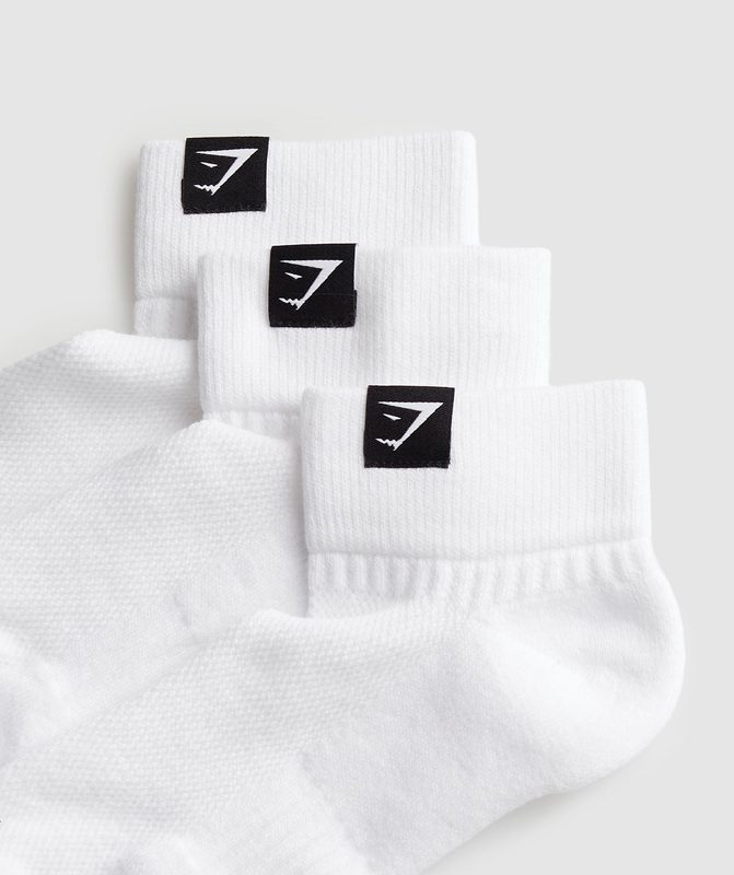 Gymshark Woven Tab Quarter Socks 3pk Sokken Wit | 06YIRPJXS