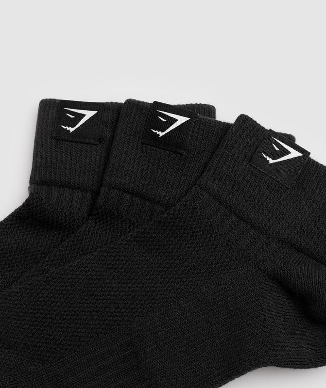 Gymshark Woven Tab Quarter Socks 3pk Sokken Zwart | 37WSTYPAK